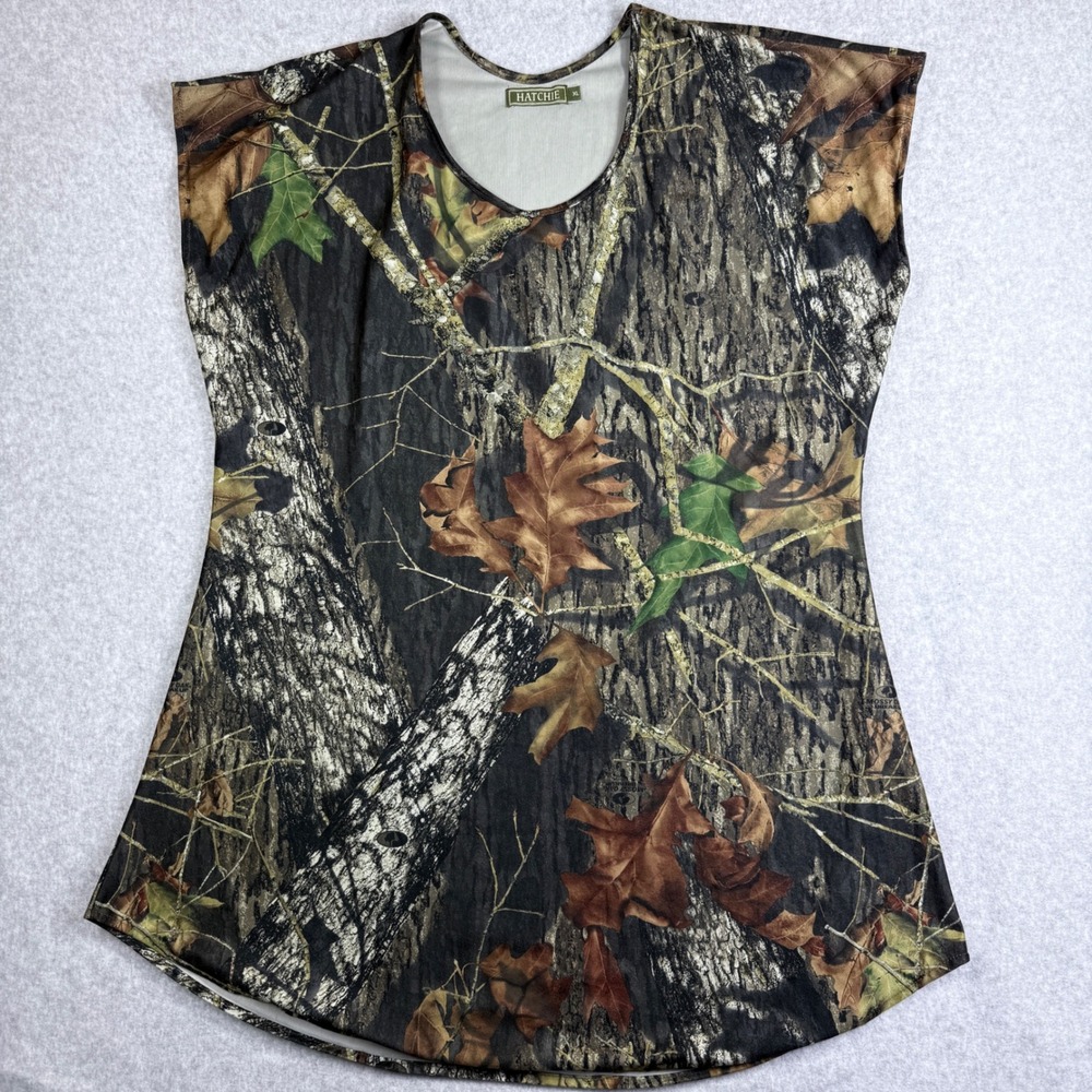 Camo Tunic Top Womens XL Green Brown Mossy Oak Break-Up Hatchie H305W